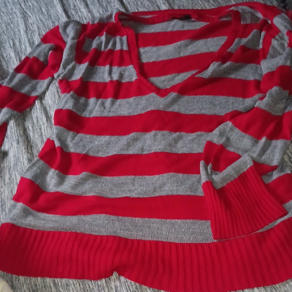 Lane Bryant Red and Gray V-Neck Sweater